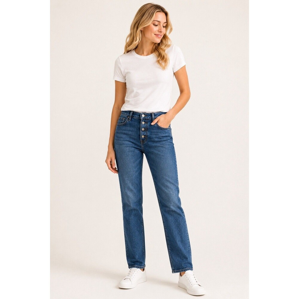 Oliver Logan Button Fly Straight Leg Jeans Womens 25 Mid Rise Blue Denim
